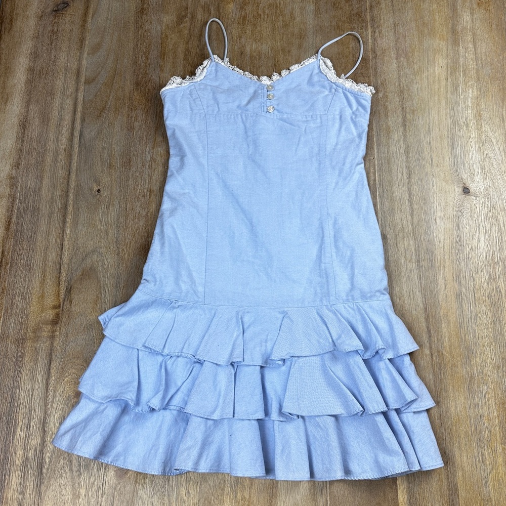 Ralph Lauren 100% Cotton Blue Tiered Ruffle Dress- Button Down Back Detail